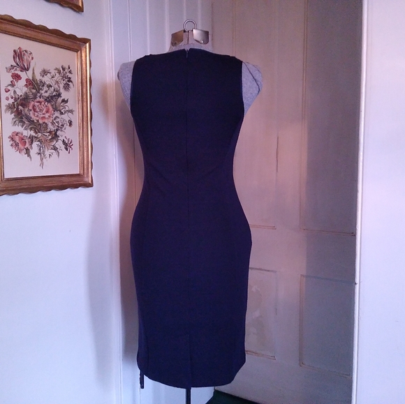 BANANA REPUBLIC Navy Blue Dress with Layered Satin Neckline - Picture 5 of 7